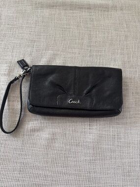 Black leather Coach wristlet
